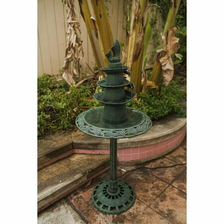 SWAINZAGAL 41 in. Tall Lightweight Plastic Fish Design Birdbath & Birdfeeder, Green SW2547170